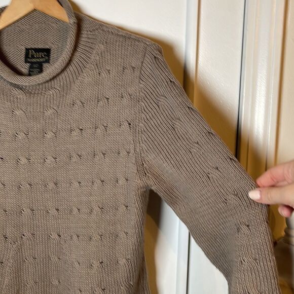 EUC Pure Handknit Taupe Roll Neck Bell Sleeve Sweater Dress S/M - Picture 6 of 8